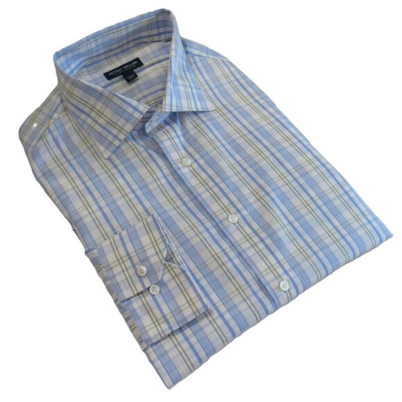 Peter Millar Men's Plaid Poplin L/S Shirt 100% Cotton Light Blue Size XXL - Picture 1 of 6
